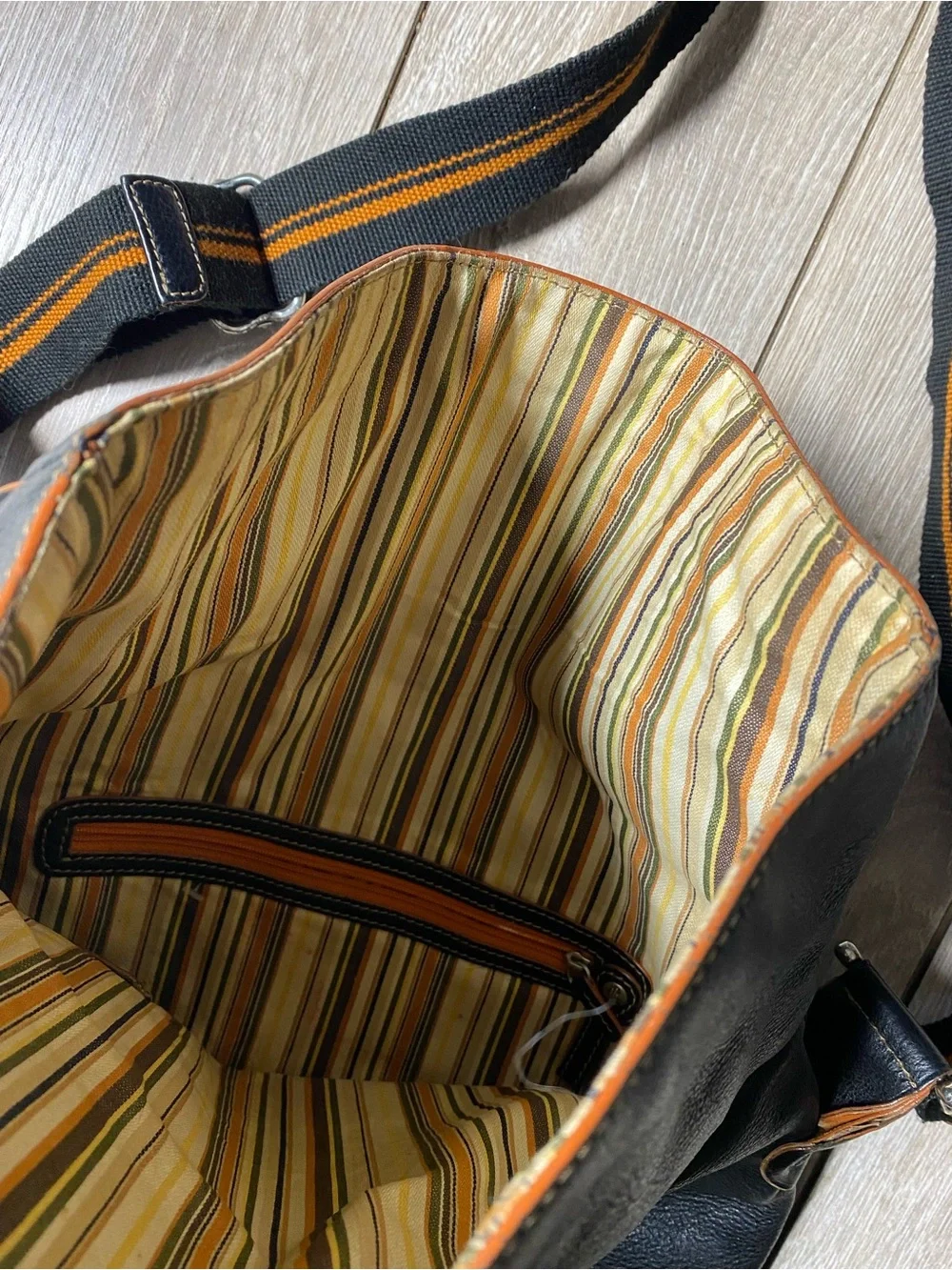 Toscanella Piero Tucci Black Leather Messenger Crossbody Bag Stripe Strap Italy
